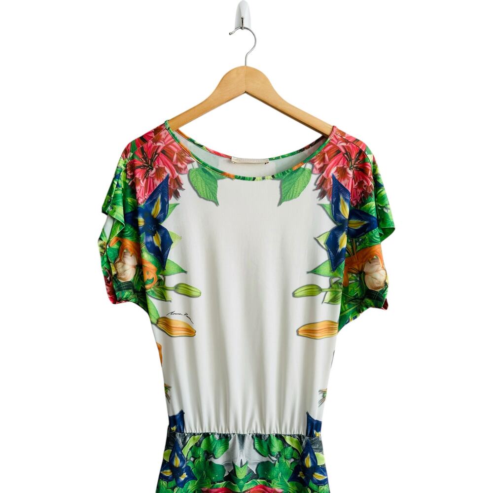 Morena Rosa Brazilian Tropical Floral Printed Logo Blouson Short Sleeve Dress XS - Picture 2 of 9